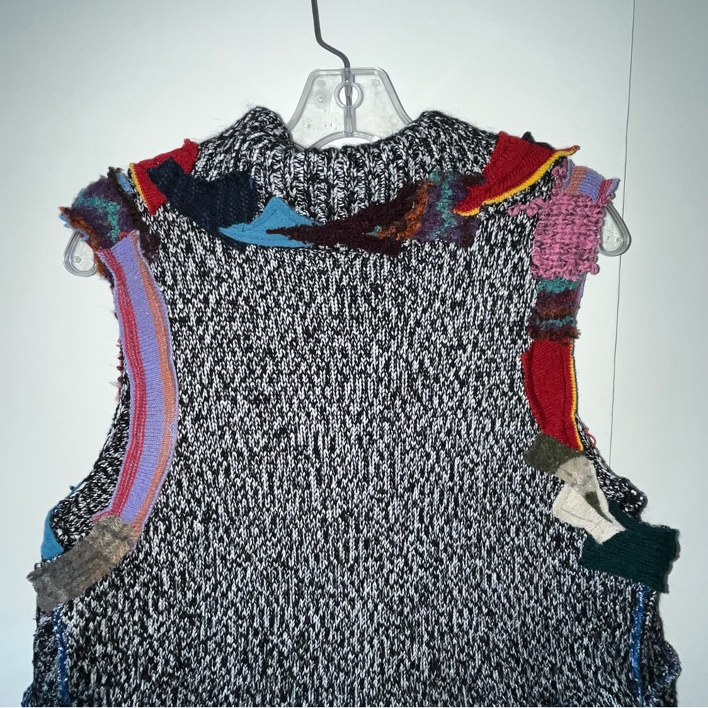 Upcycled Sweater Vest Long Cardi Boho Hippie Tiered Pixie Patchwork Cottage Core - Picture 14 of 14